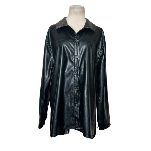 Laundry faux leather long sleeves buttoned shacket size large - Picture 1 of 10